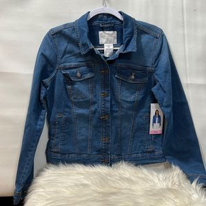 Social Standard by Sanctuary Denim Dark Blue Waist Length Fitted Jean Jacket